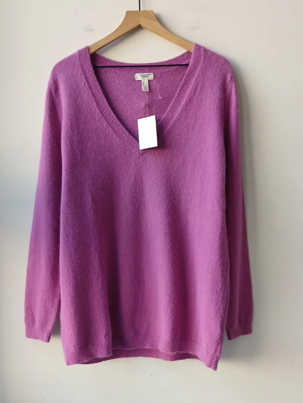 Lands' End Angora V Neck Sweater Purple Orchid Women's Large